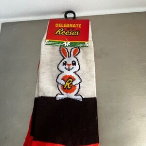 Reese's Easter Bunny Socks Orange Brown White Mens Womens Shoe Size 6-12 NEW